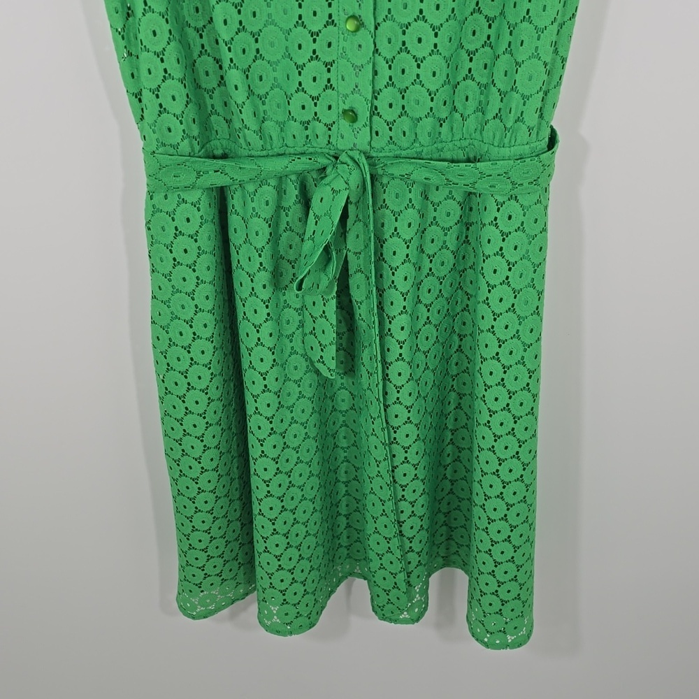 {Emma & Michele} Green Eyelet Sleeveless Lace Belted Dress - Size 12 - Picture 7 of 15